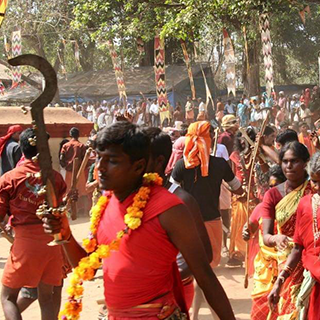 Oracles in red during the Kodungallur Bharani festival